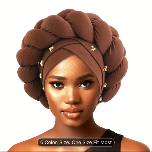 Golden Beaded Large Turbans For wedding Boho Solid Color Head Wraps Ramadan Headscarf Beanies Hats